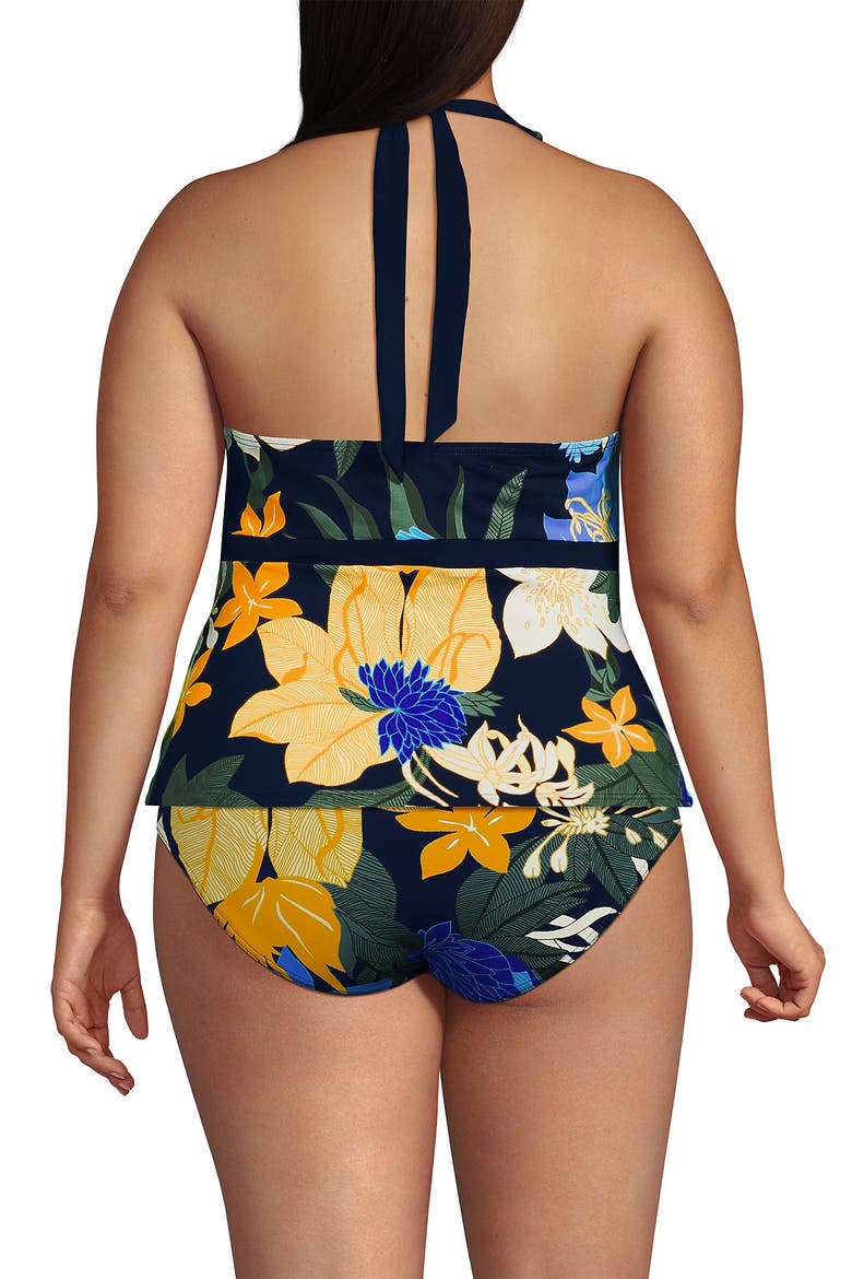 Plus Size V-Neck Halter Tankini Top, Alternate, color, Navy Multi Floral Blooms