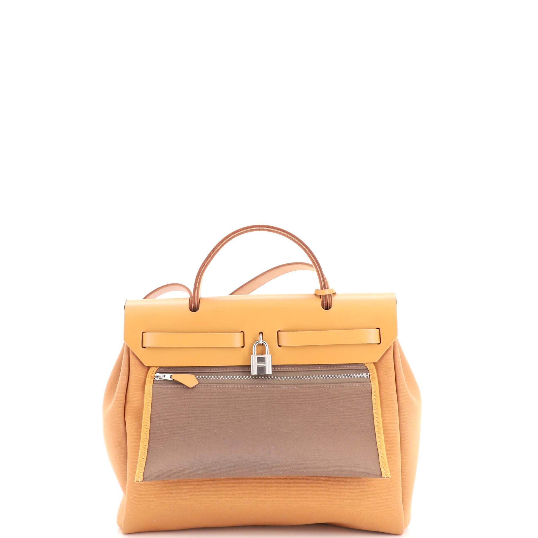 Herbag Zip Verso Leather and Toile 31, Alternate, color, Brown