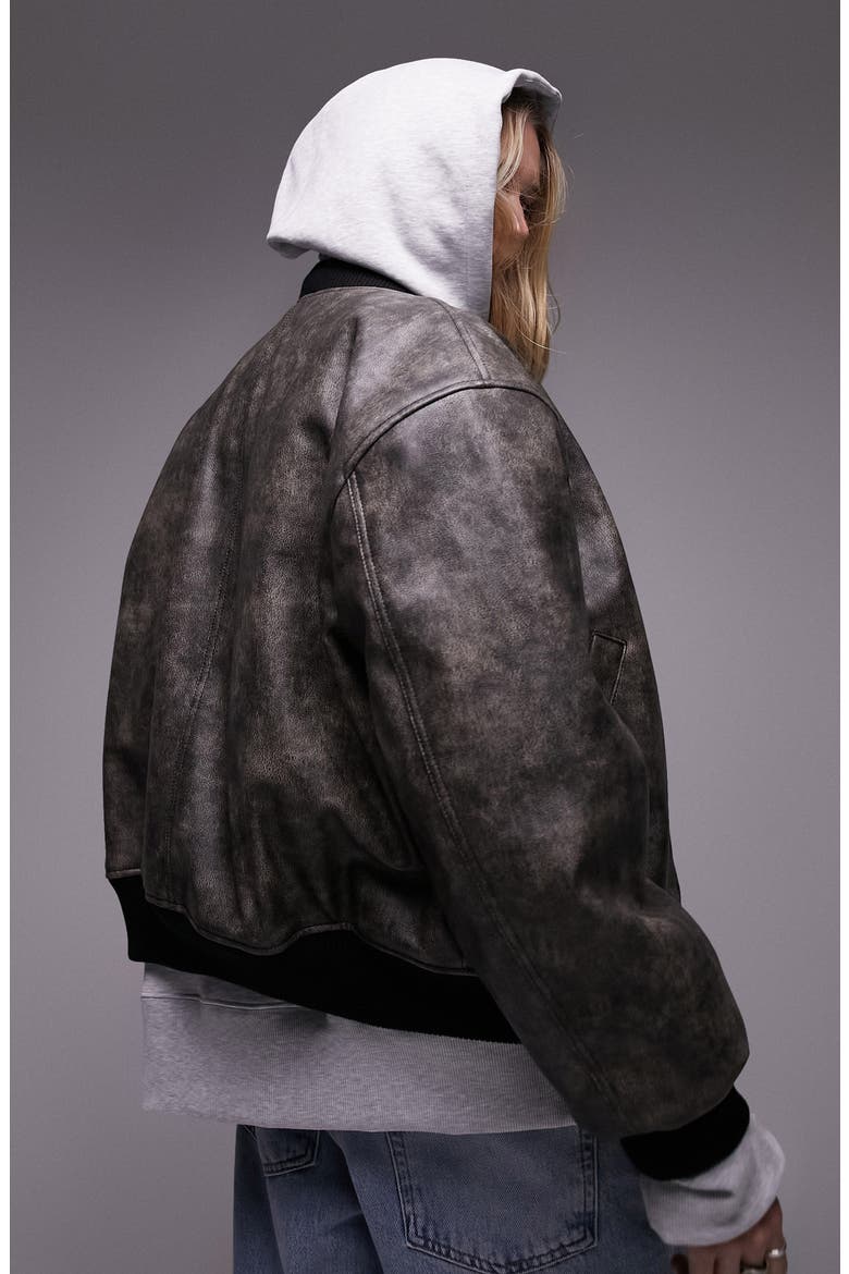 Faux Leather Bomber Jacket, Alternate, color, BROWN