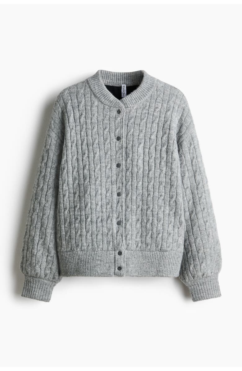 H&M Cable-knit Bomber Jacket, Main, color, Light Gray Melange