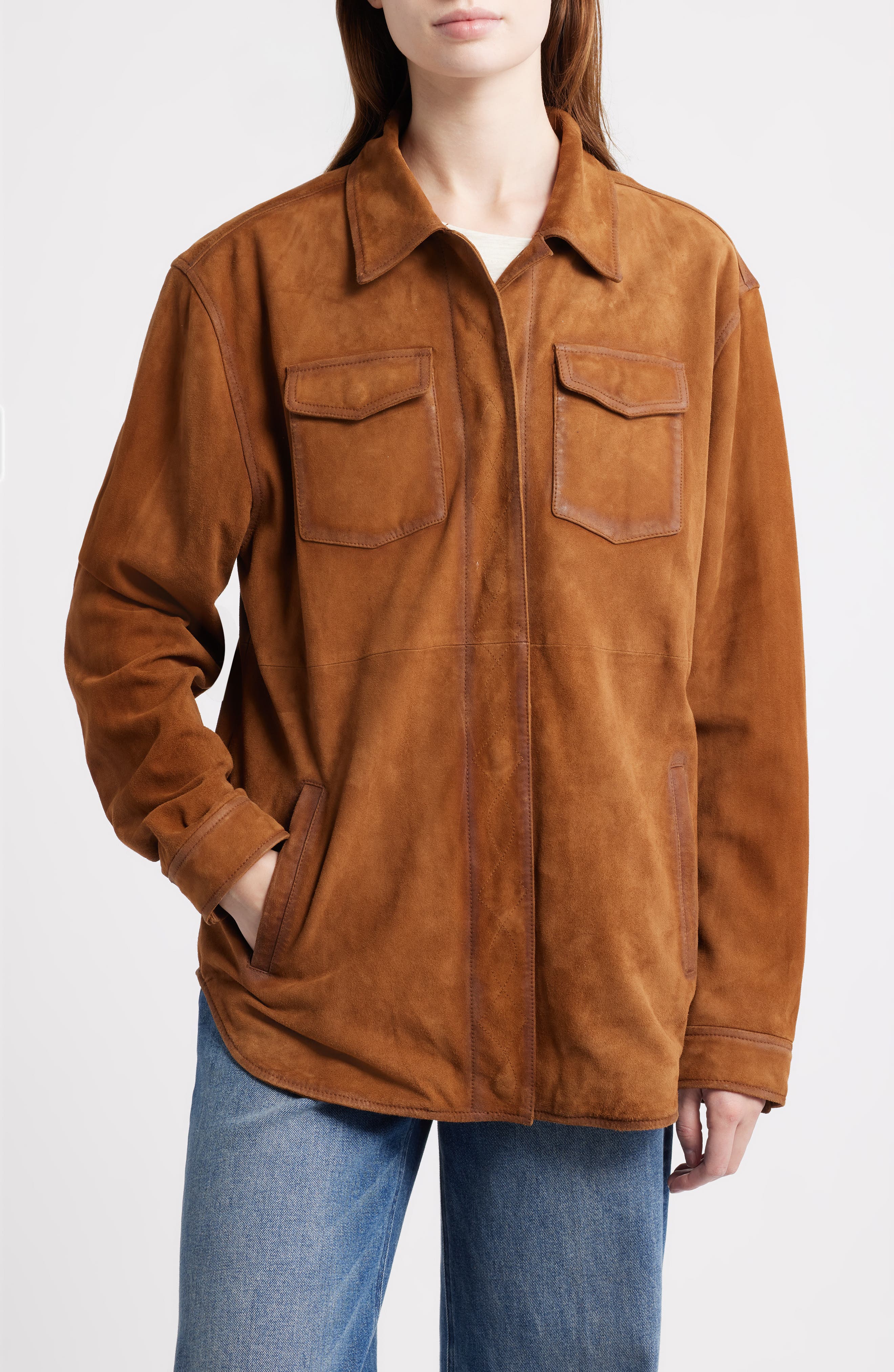 Frye Suede & Leather Shacket (Women) | Nordstrom
