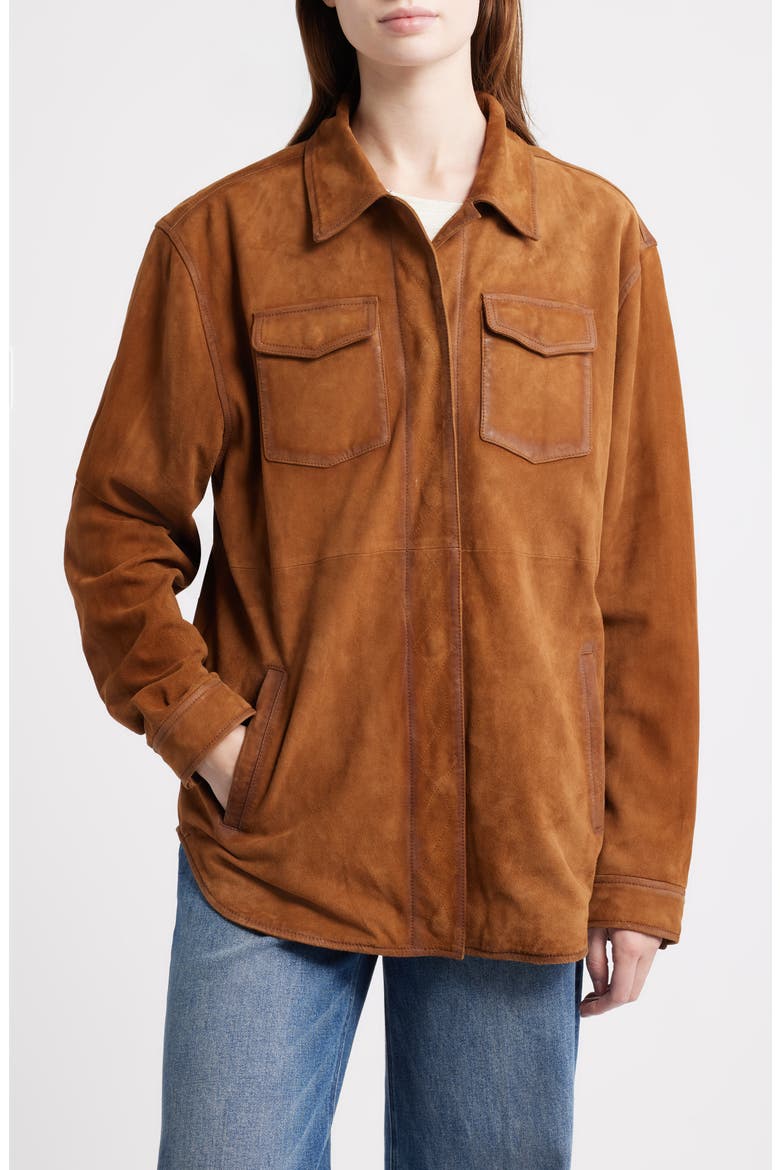 Suede & Leather Shacket, Alternate, color, LIGHT BROWN