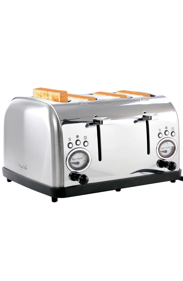 Megachef 4 Slice Wide Slot Toaster with Variable Browning in Silver, Main, color, Grey