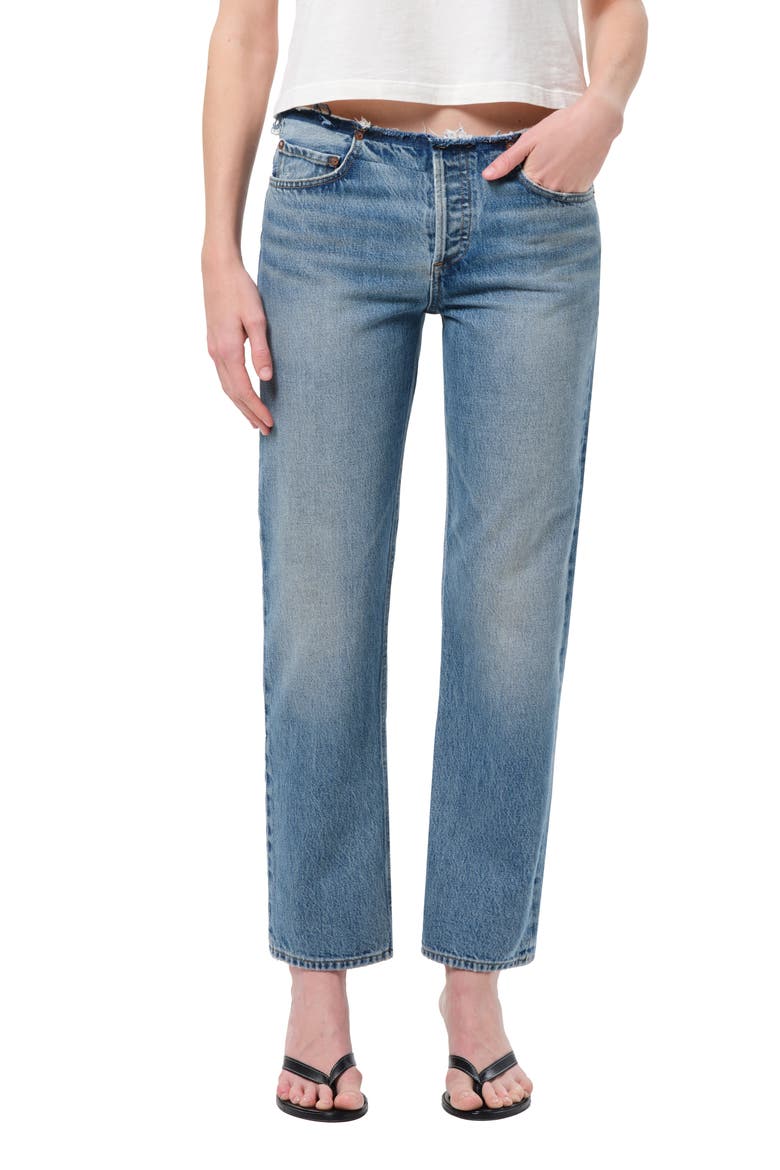 Frayed Waist Low Rise Ankle Slim Jeans, Main, color, RHYTHMIC