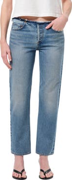 AGOLDE Frayed Waist Low Rise Ankle Slim Jeans