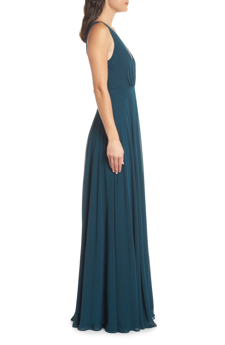 Jenny Yoo Ryan Illusion Neck Chiffon Gown, Alternate, color, 