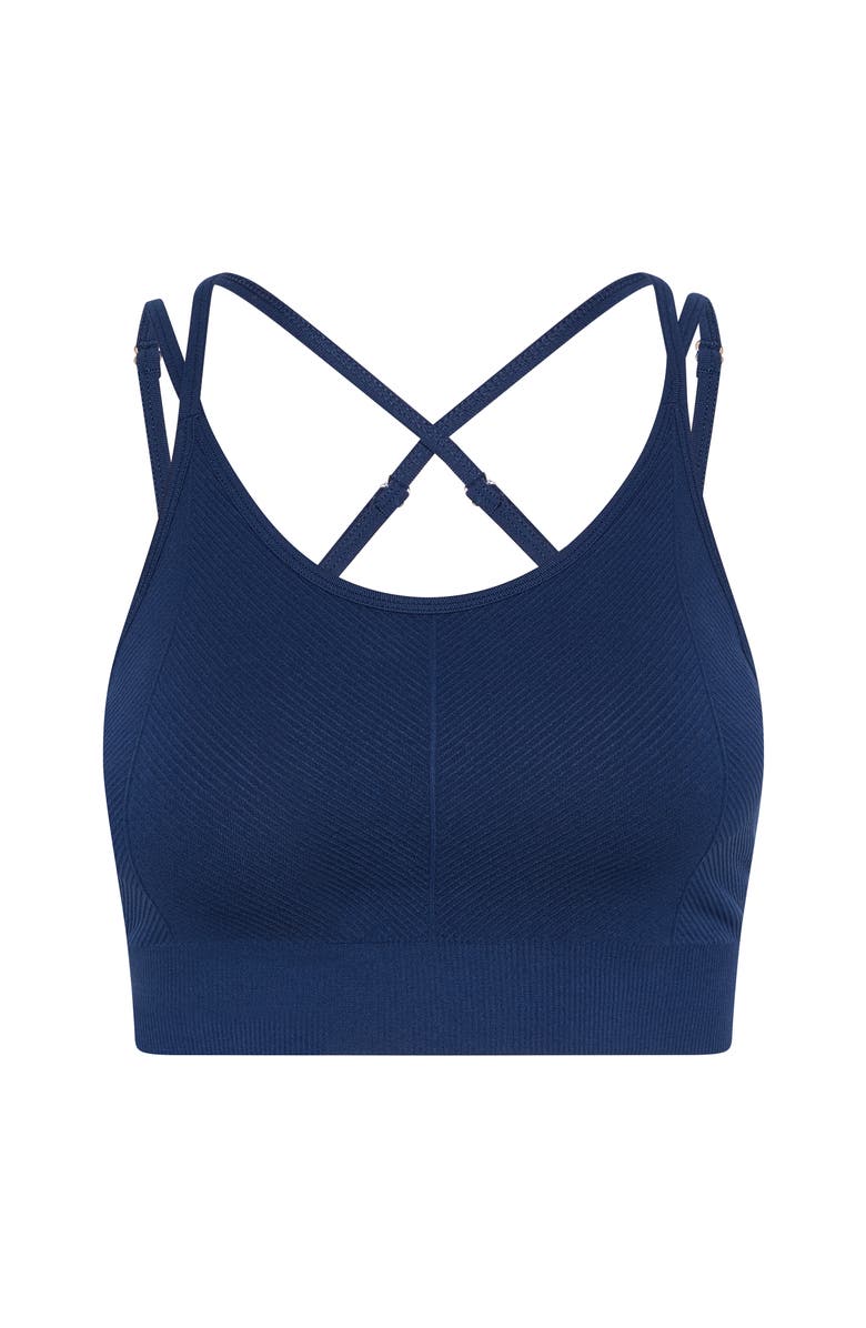 Born Living Yoga Sarvan Medium Support Seamless Sport Top, Alternate, color, Sailor Blue