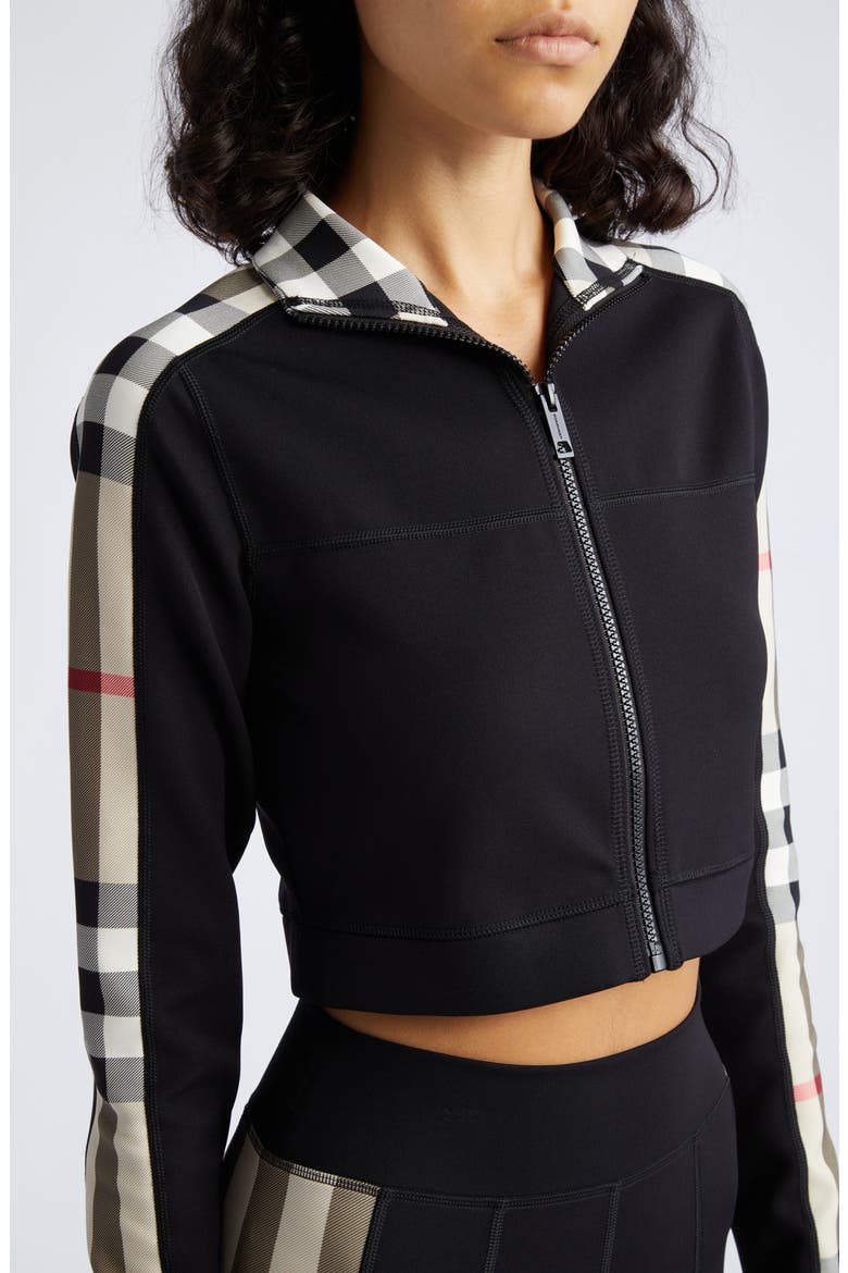 Cynthia Crop Check Panel Front Zip Top, Alternate, color, BLACK