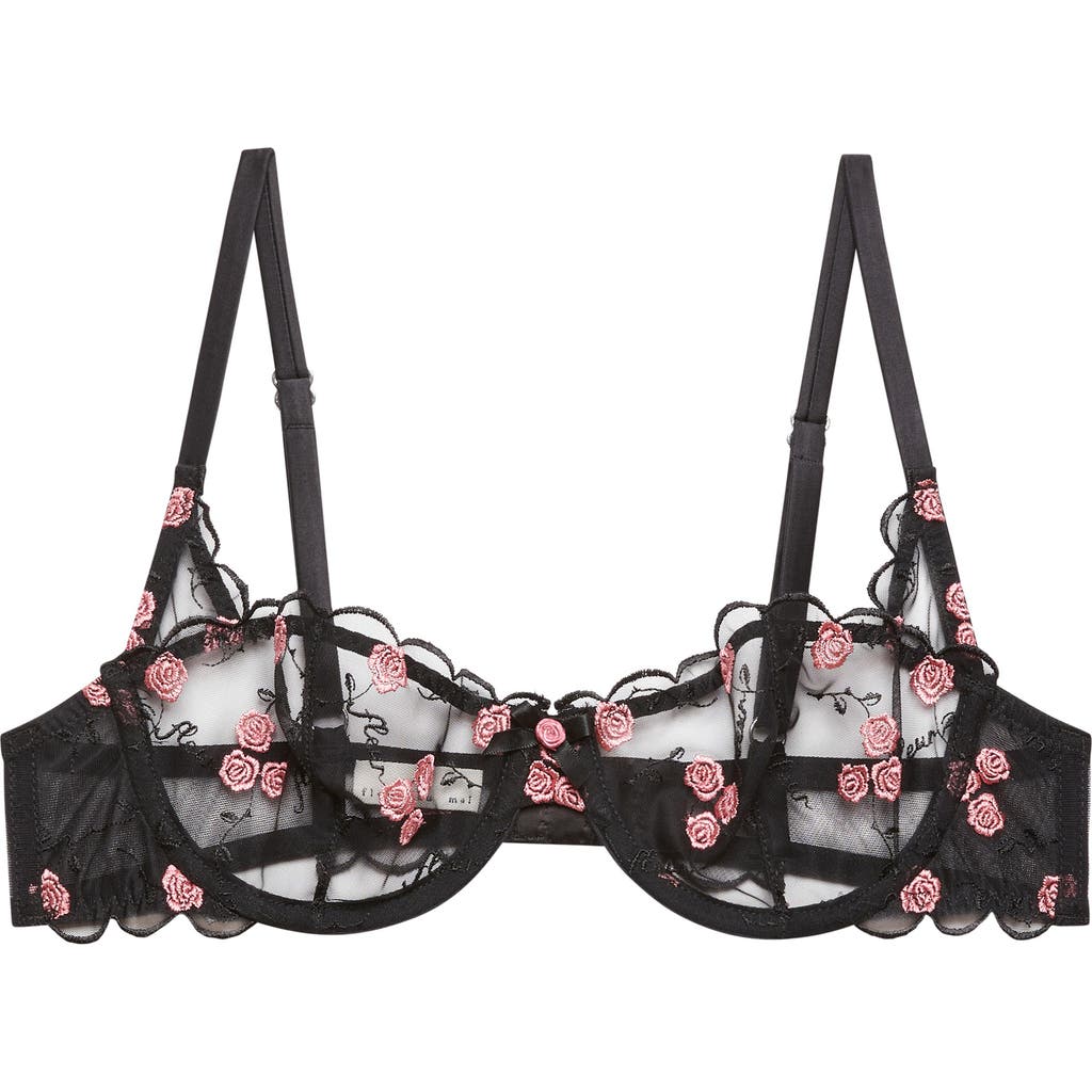 Fleur Du Mal Rose And Vine Embroidery Balconette Bra In Black