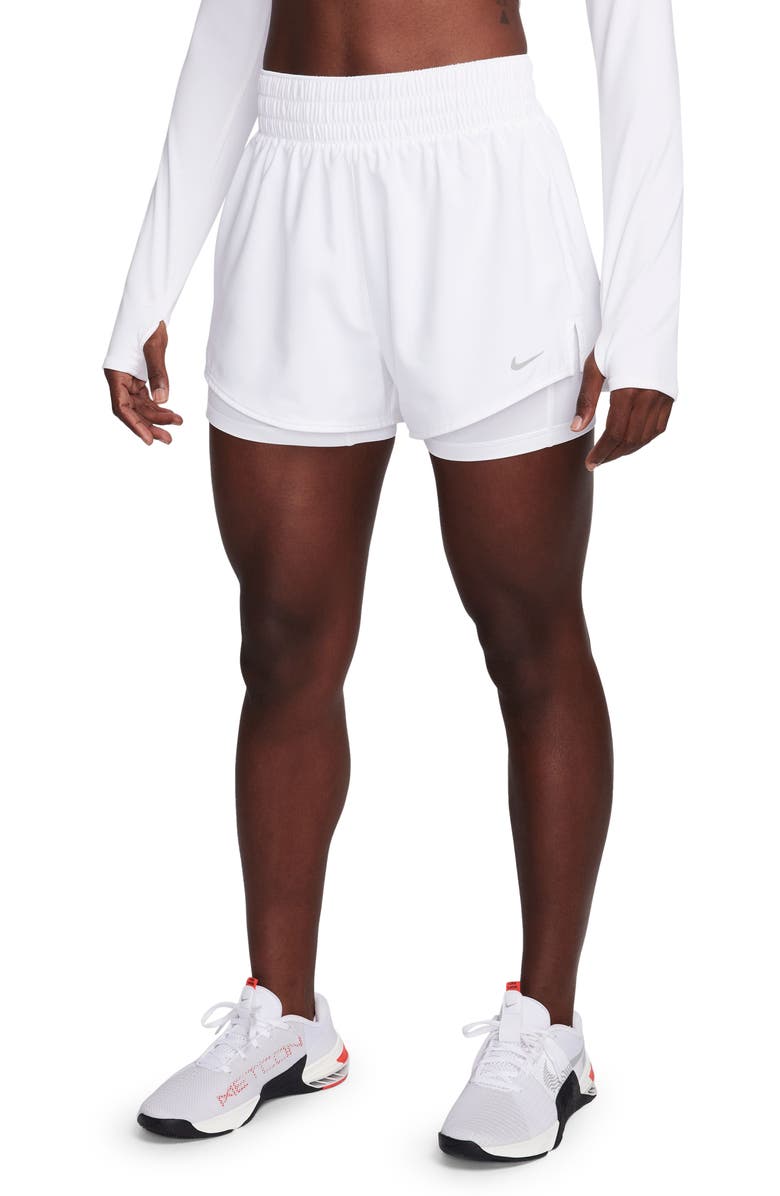 Nike One Dri-FIT High-Waisted 3-Inch 2-in-1 Shorts, Main, color, White/ Reflective Silver