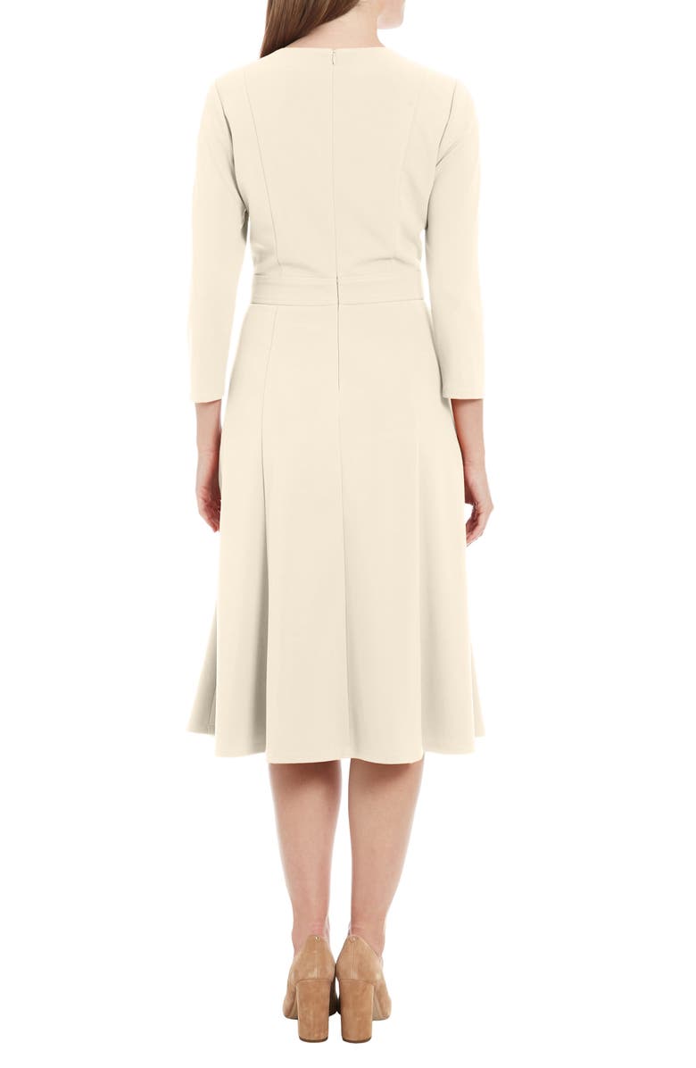 London Times Three-Quarter Sleeve Seamed Side Tab Fit & Flare Midi Dress, Alternate, color, Sugar Ivory