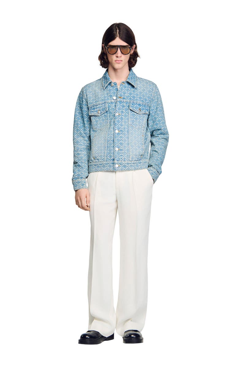 SANDRO Square Cross denim jacket, Alternate, color, Sky Blue