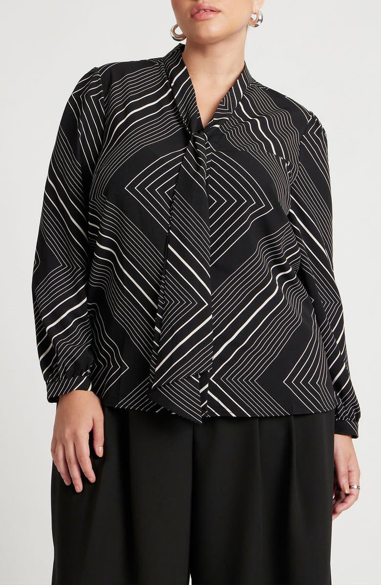 ELOQUII Print Tie Neck Top, Main, color, 