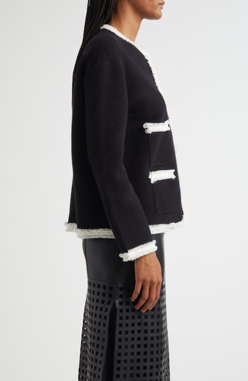 Emporio Armani Fringe-trim Ottoman Ribbed Blazer In Black