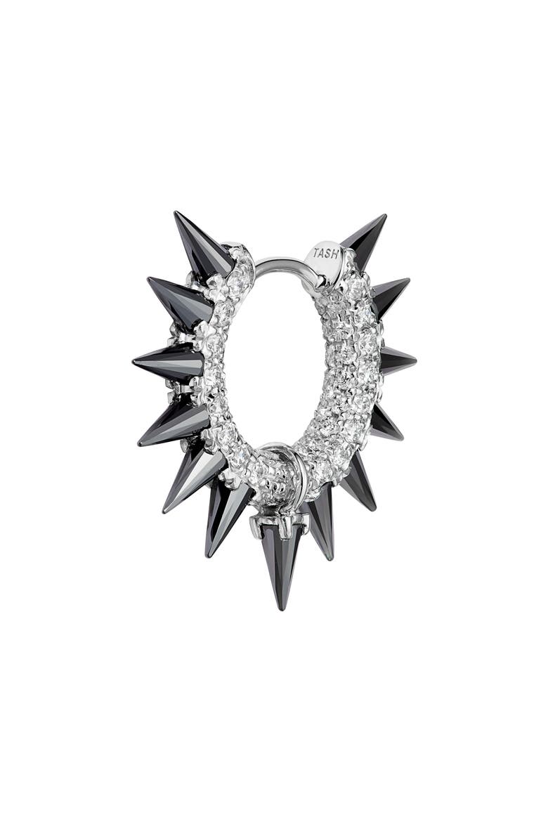 Single Diamond & Moissanite Spike Hoop Earring, Alternate, color, WHITE GOLD