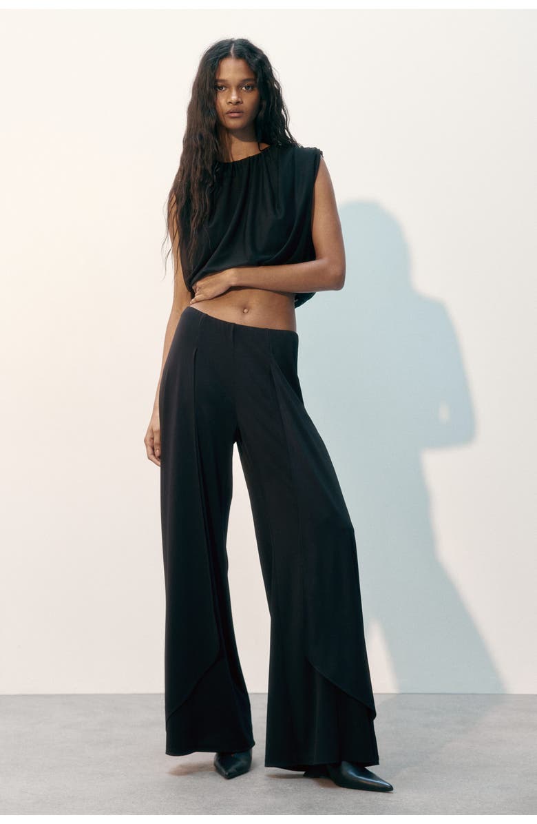 H&M Wide Jersey Trousers, Alternate, color, Black