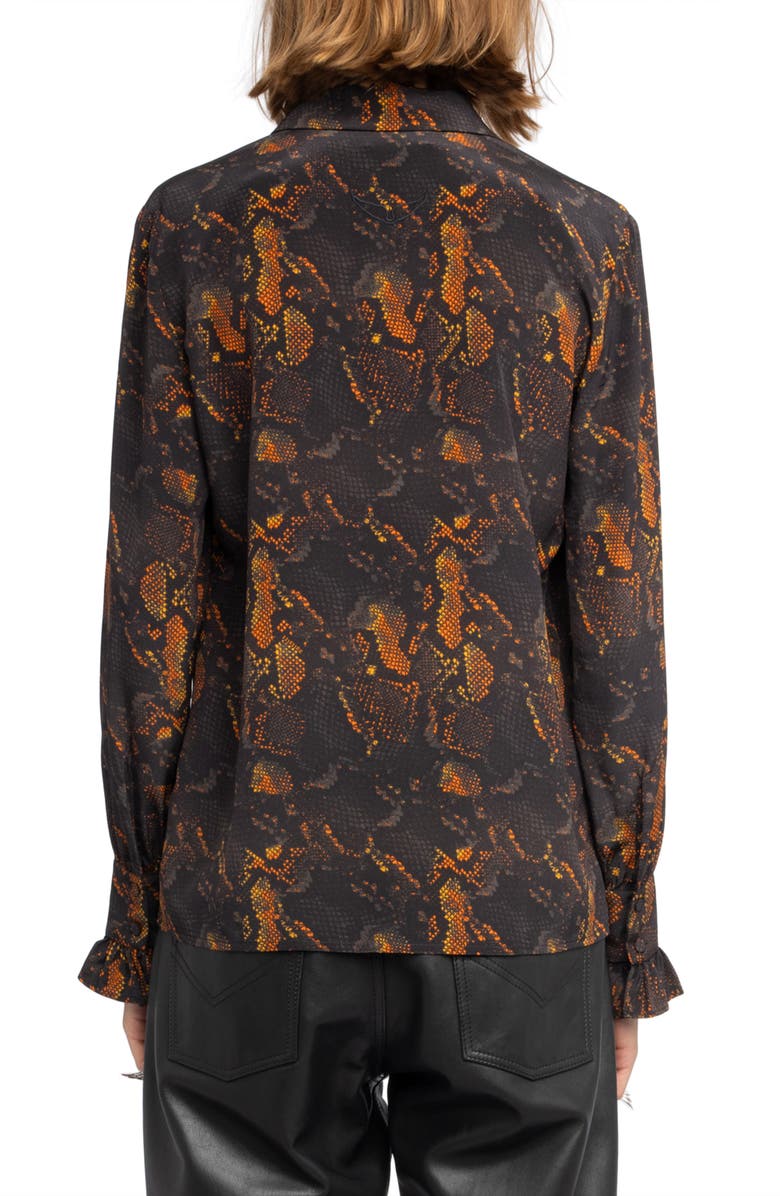 Zadig & Voltaire Thely Python Print Silk Button-Up Shirt, Alternate, color, Black