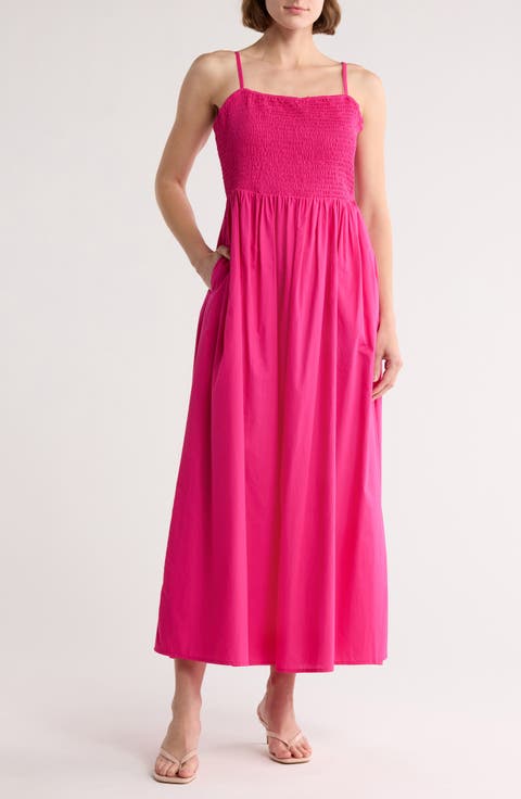Smocked Cotton Fit & Flare Midi Dress