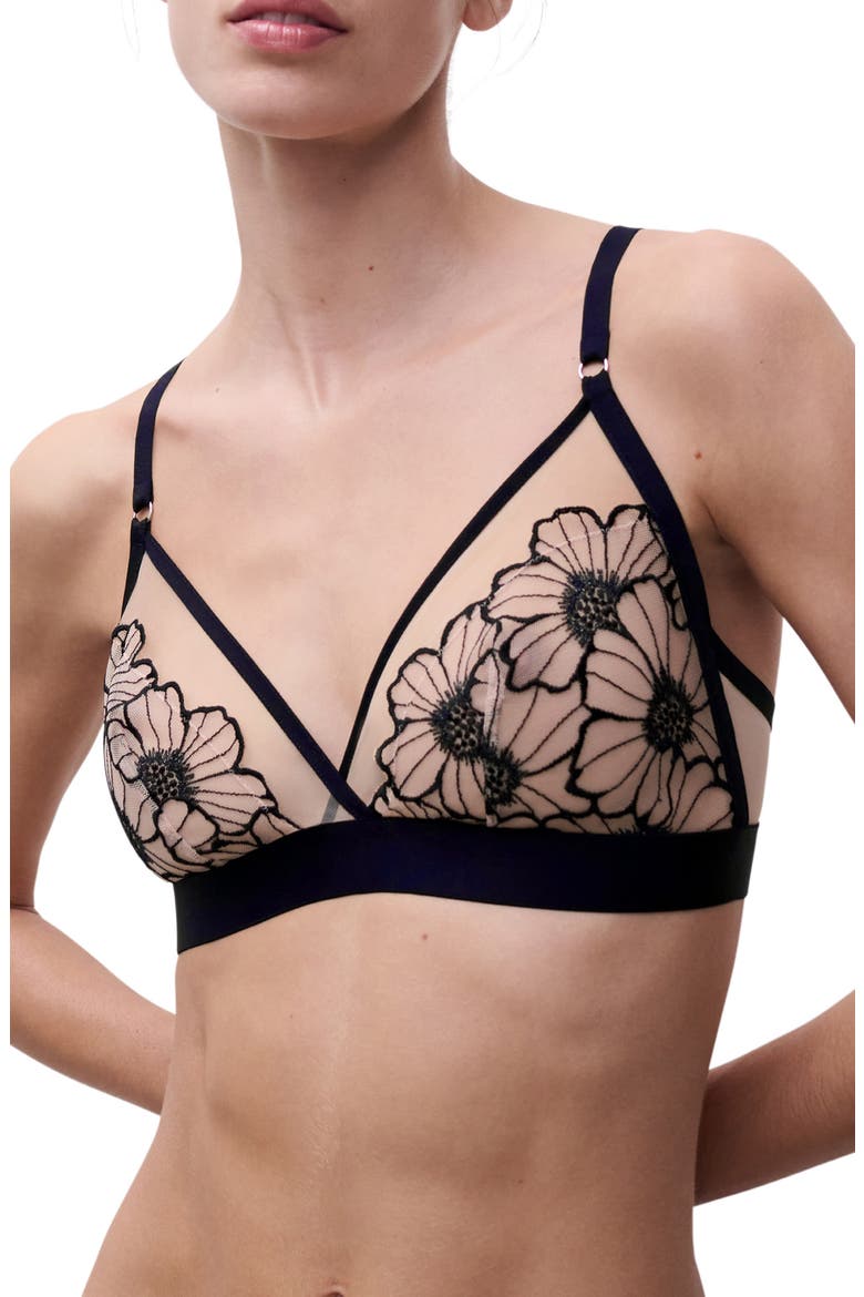 Embroidered Wireless Bra, Alternate, color, BLACK/ ROSE