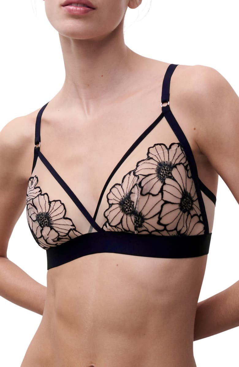 CHANTELLE PULP Embroidered Wireless Bra, Alternate, color, Black/ Rose