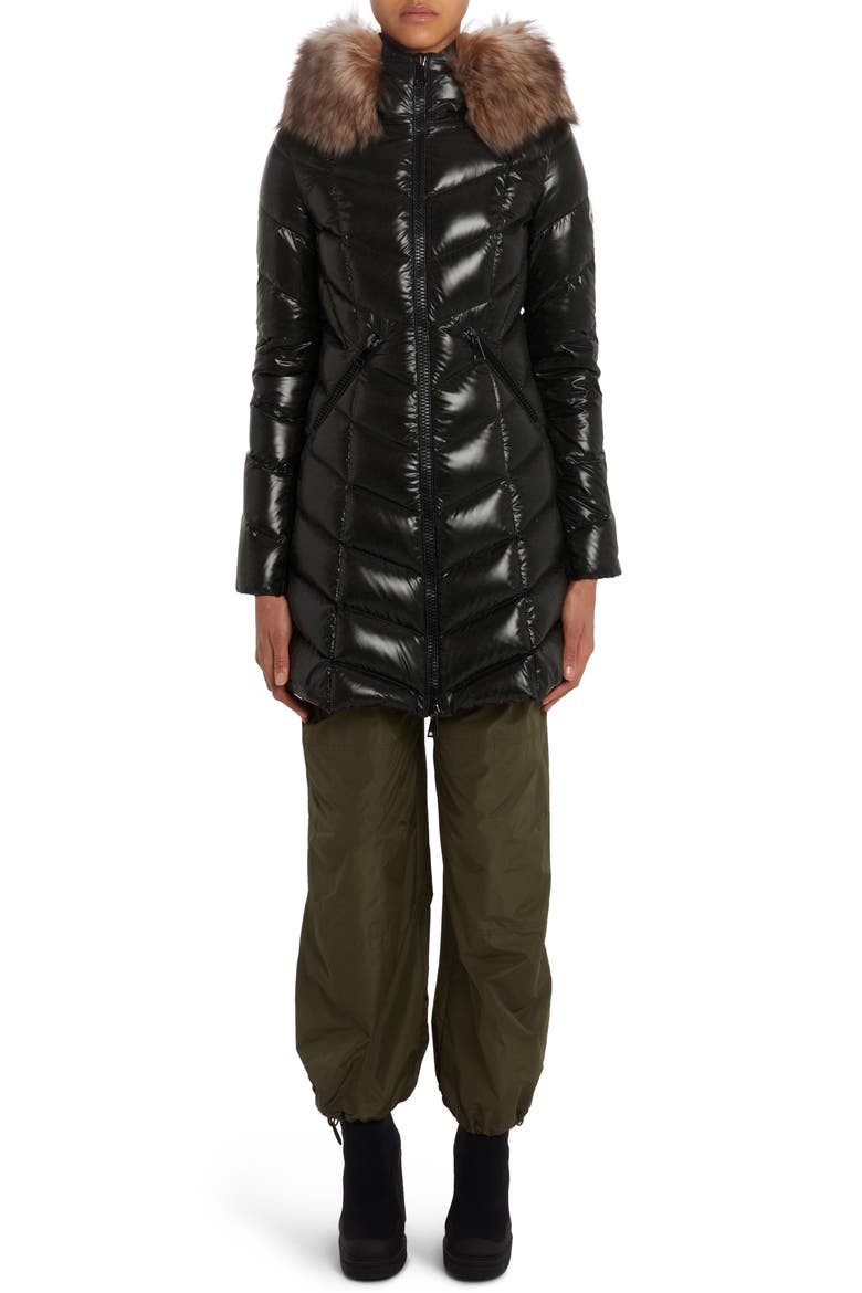 Marre Quilted Down Coat with Removable Genuine Shearling Trim, Alternate, color, BLACK