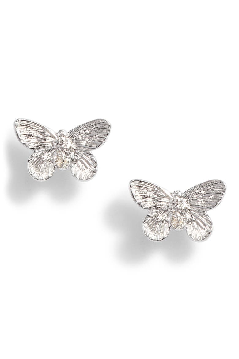 3D Butterfly Stud Earrings, Main, color, SILVER