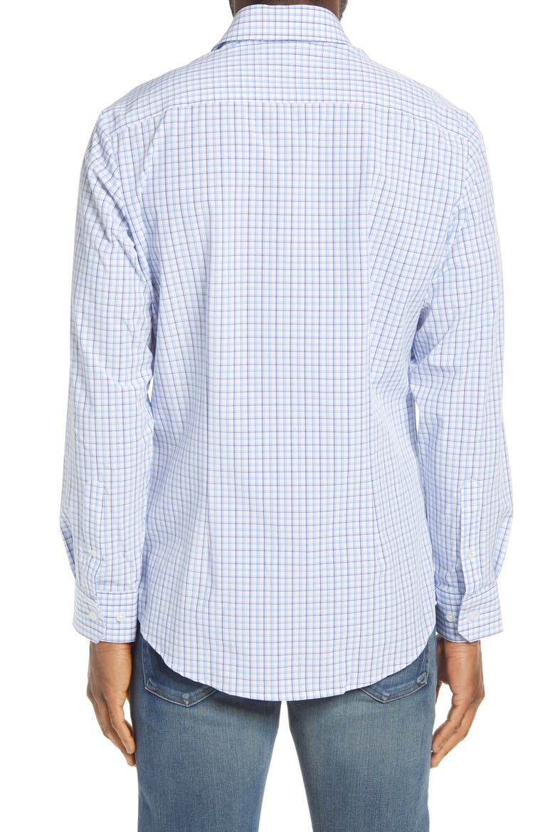 Leeward Trim Fit Tattersall Button-Up Performance Shirt, Alternate, color, NAVY BLUE TATTERSAL