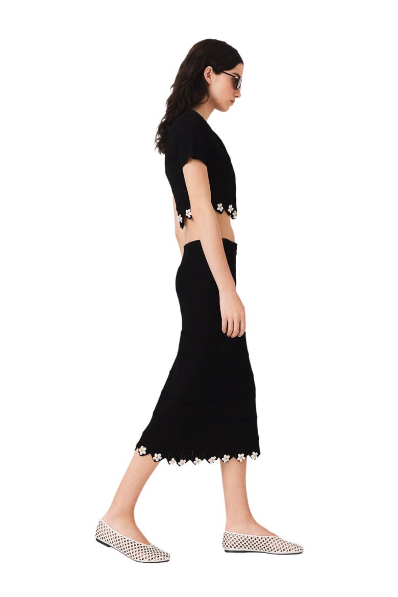 Knit skirt with jewelled flowers, Alternate, color, Black