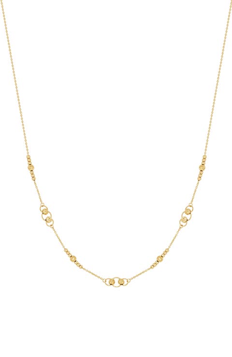 14K Yellow Gold Beaded Station Chain Necklace