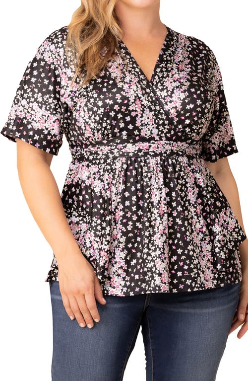 Shop Kiyonna Encore Print Faux Wrap Top In Nightshade Floral Falls