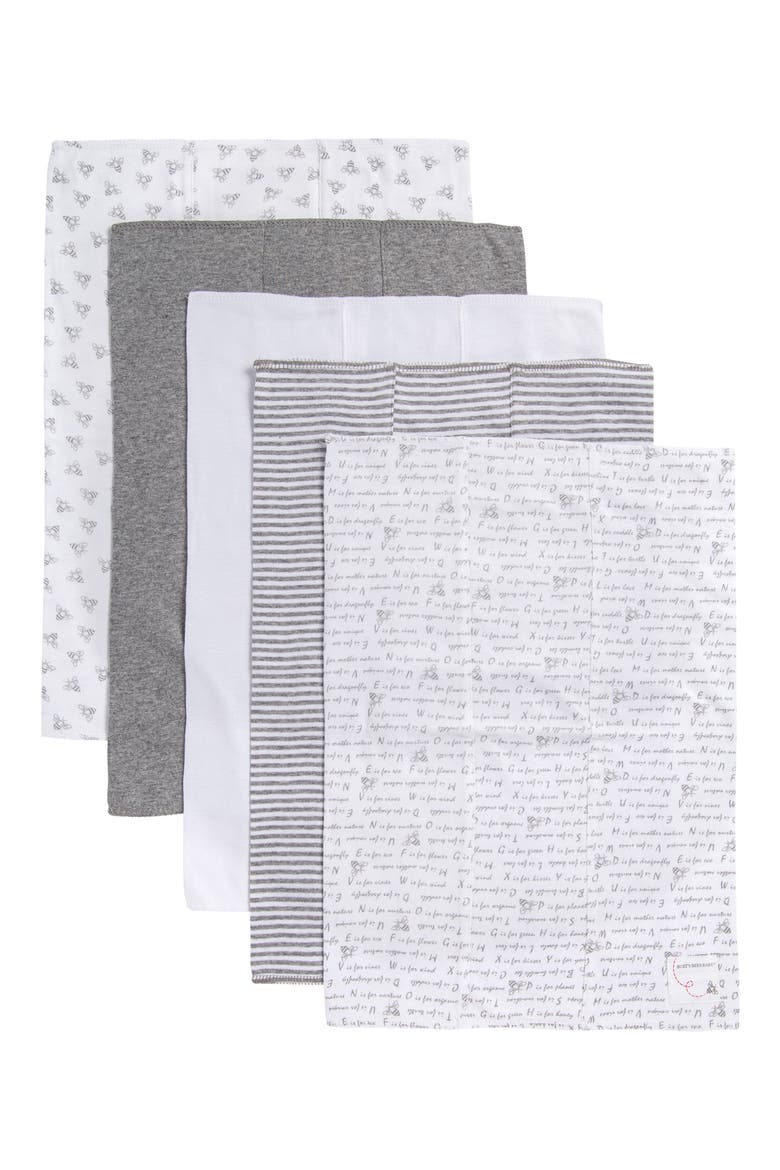 Assorted 5-Pack Organic Cotton Burp Cloths, Main, color, HEATHER GREY