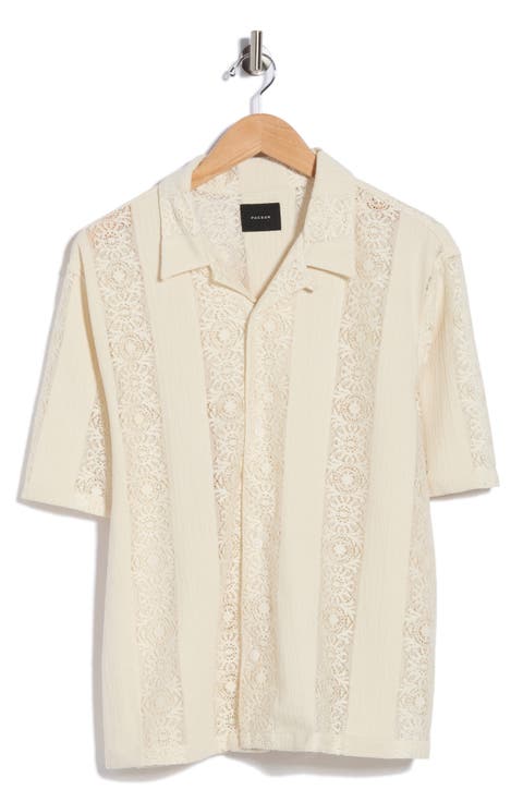 Dexter Lace Panel Button-Up Camp Shirt