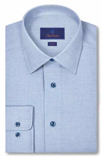 Trim Fit Blue Micro Houndstooth Cotton & Cashmere Dobby Dress Shirt