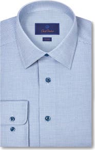 David Donahue Trim Fit Blue Micro Houndstooth Cotton
Cashmere Dobby Dress Shirt