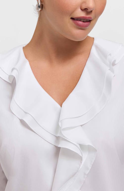 Foxcroft Shantel Ruffle Long Sleeve Top In Blue
