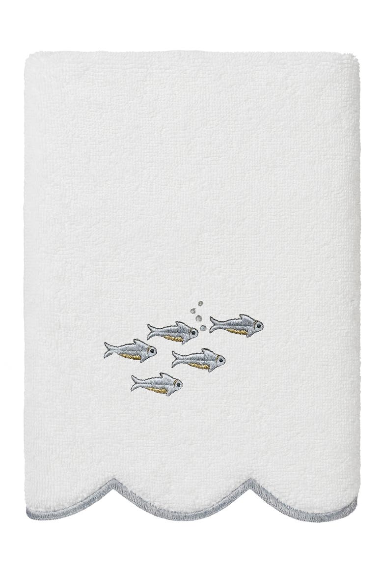 3-Piece Fish School Embroidered Turkish Cotton Towel Set, Alternate, color, WHITE/ GRAY