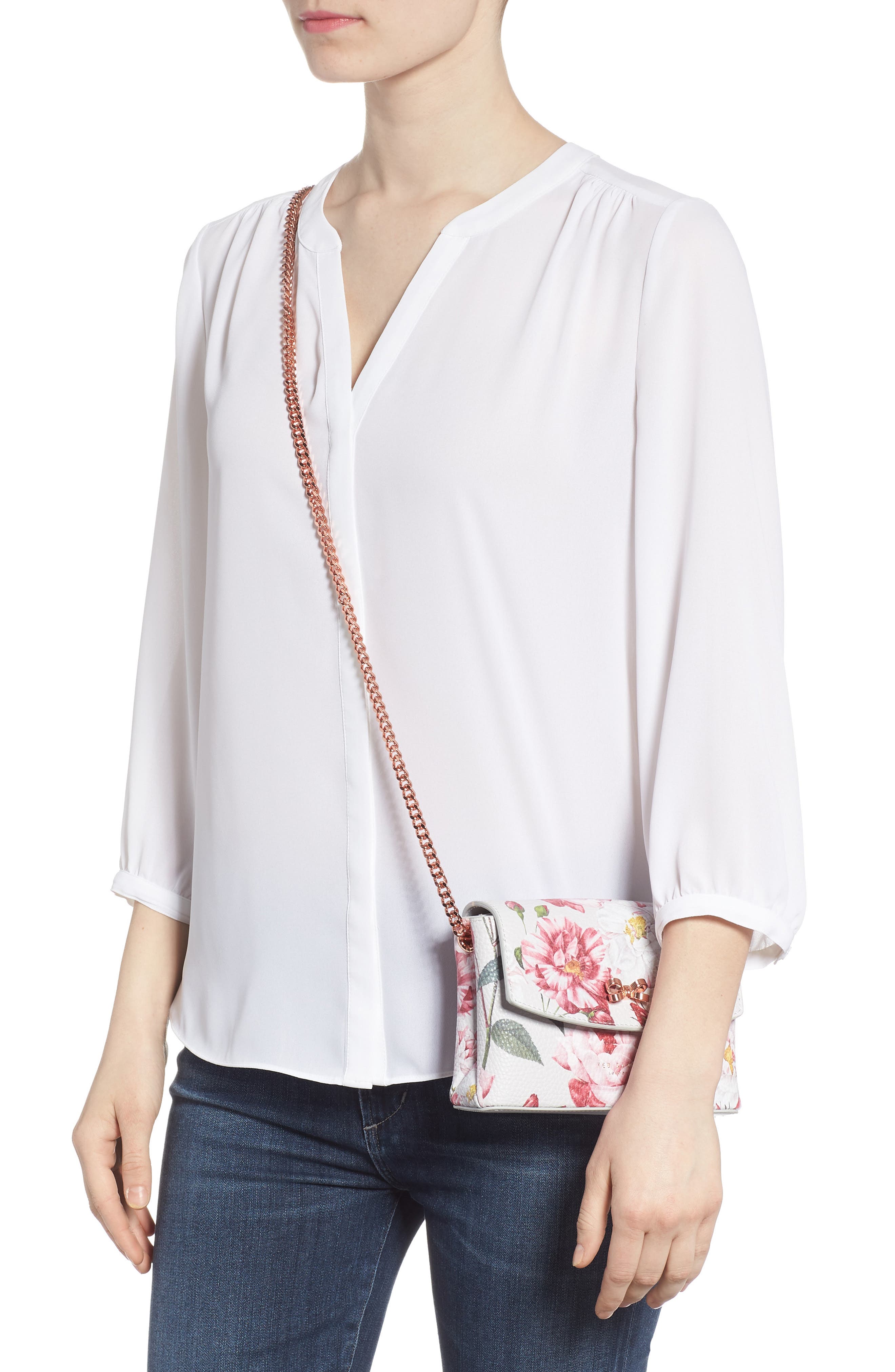 Bow Leather Crossbody Bag, Alternate, color, GREY