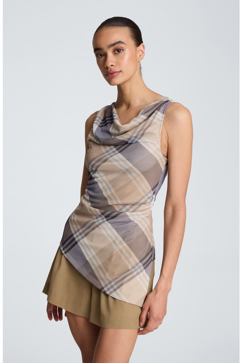 Asymmetrical Cowl Neck Top, Alternate, color, SAFARI TAN MULTI