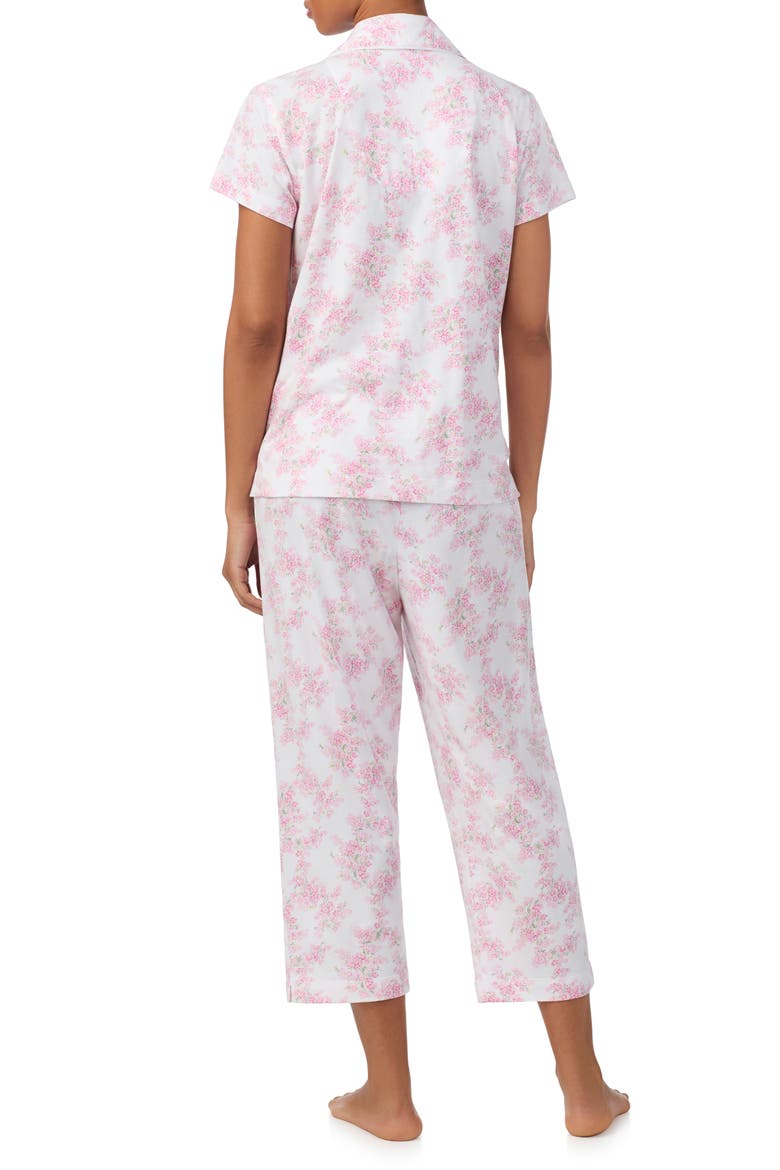 Short Sleeve Cotton Blend Crop Pajamas, Alternate, color, PINK FLORAL