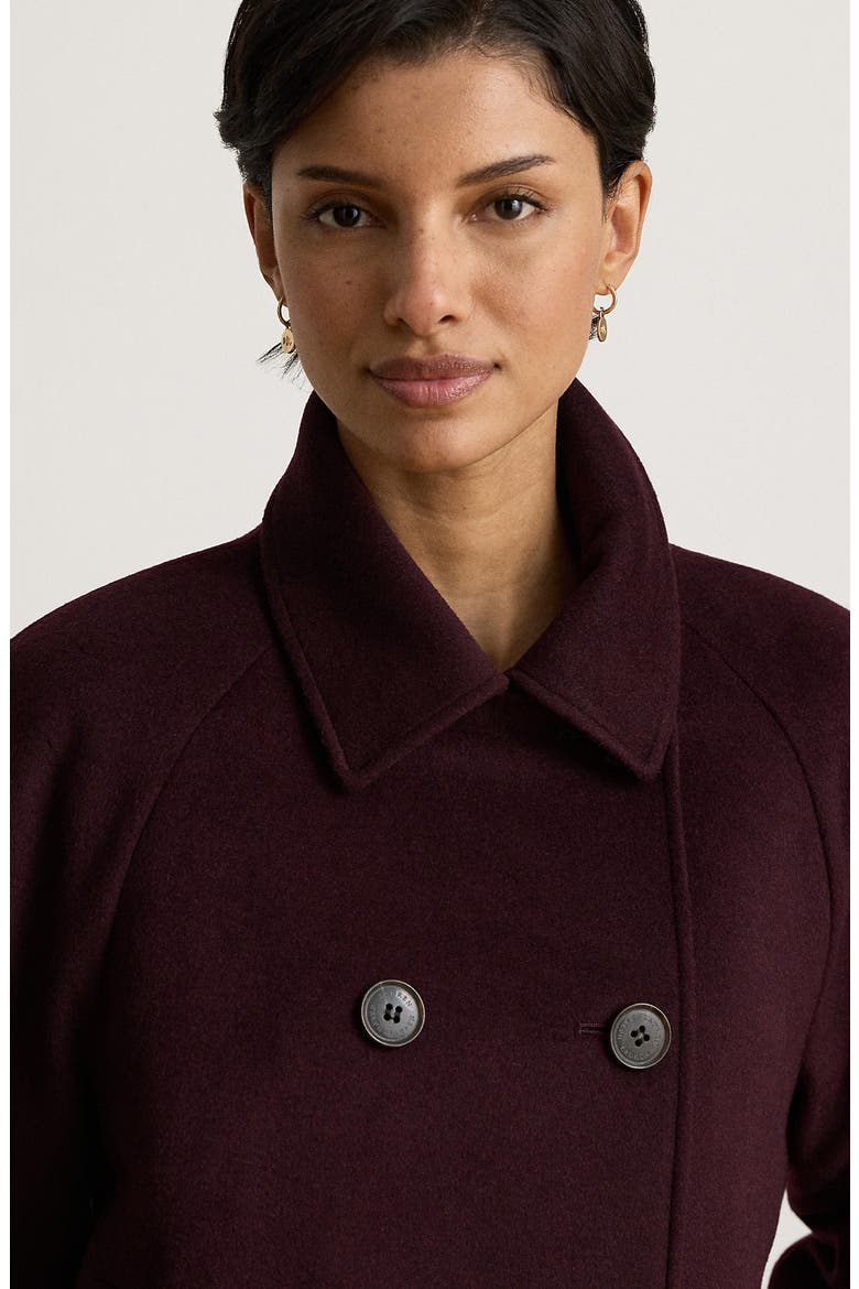 Double Breasted Cropped Wool Blend Coat, Alternate, color, PINOT NOIR
