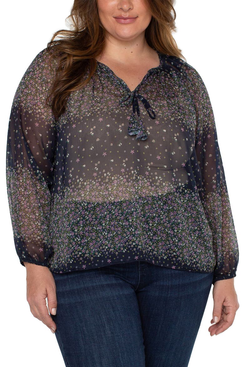 Shirred Long Sleeve Blouse, Alternate, color, MDNGHT GARDEN