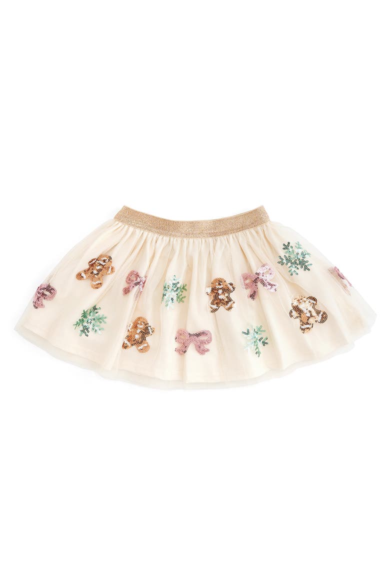 Gingerbread Sequin Christmas Tutu Skirt, Main, color, Ivory