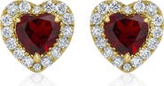ALLUREZ Heart Lab Garnet & Round Diamond Halo Stud Earrings 14K 0.68ct