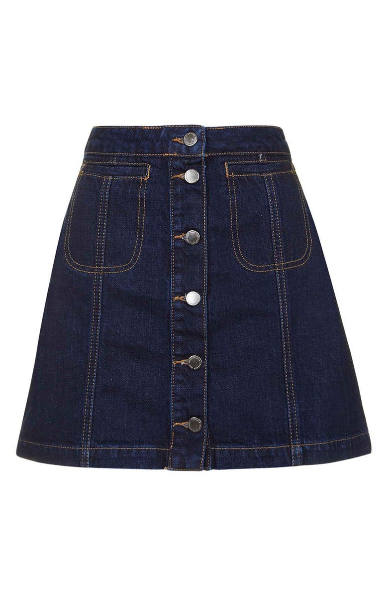 Topshop Button Front Denim Miniskirt, Alternate, color,