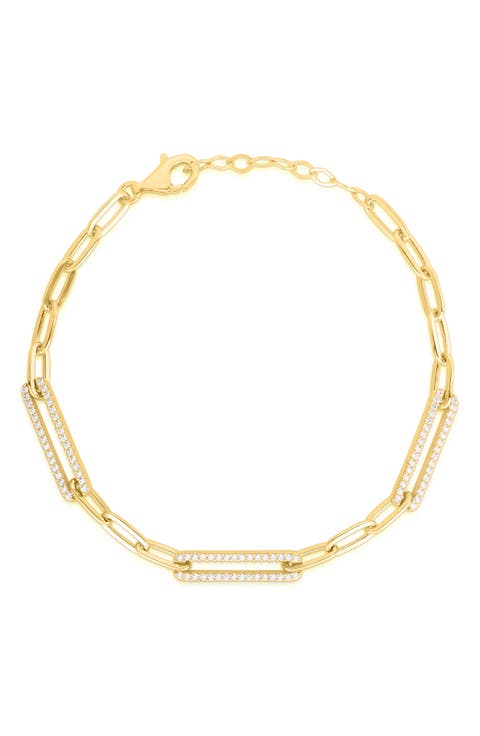 CZ Paper Clip Chain Bracelet