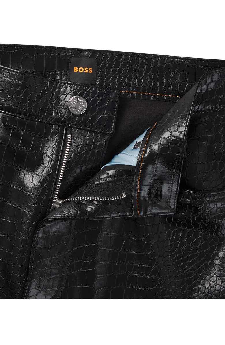 BOSS Orange Troco Croc Embossed Faux Leather Pants, Alternate, color, Black