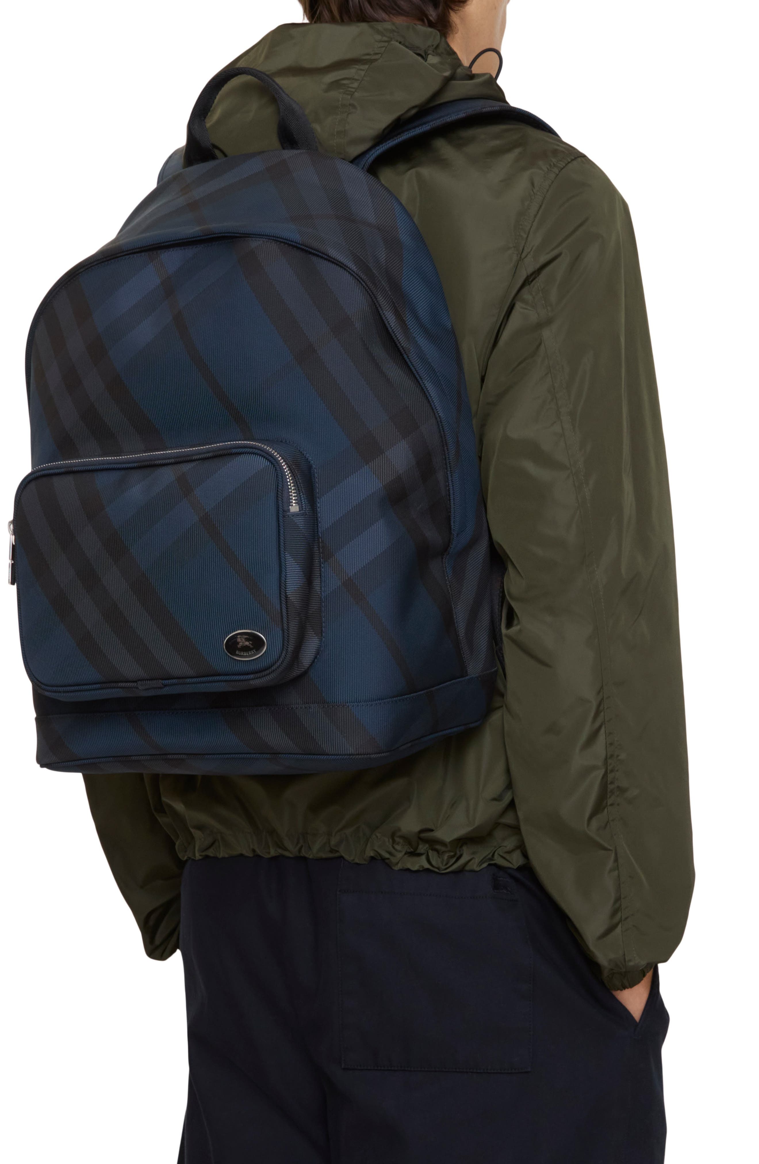 Burberry Grid Check Nylon Backpack, Alternate, color, Navy