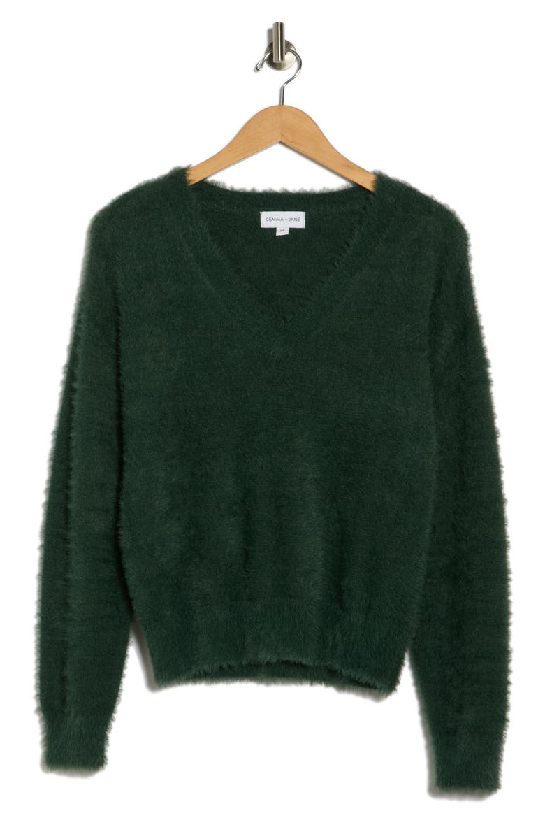 V-Neck Sweater, Alternate, color, FOREST
