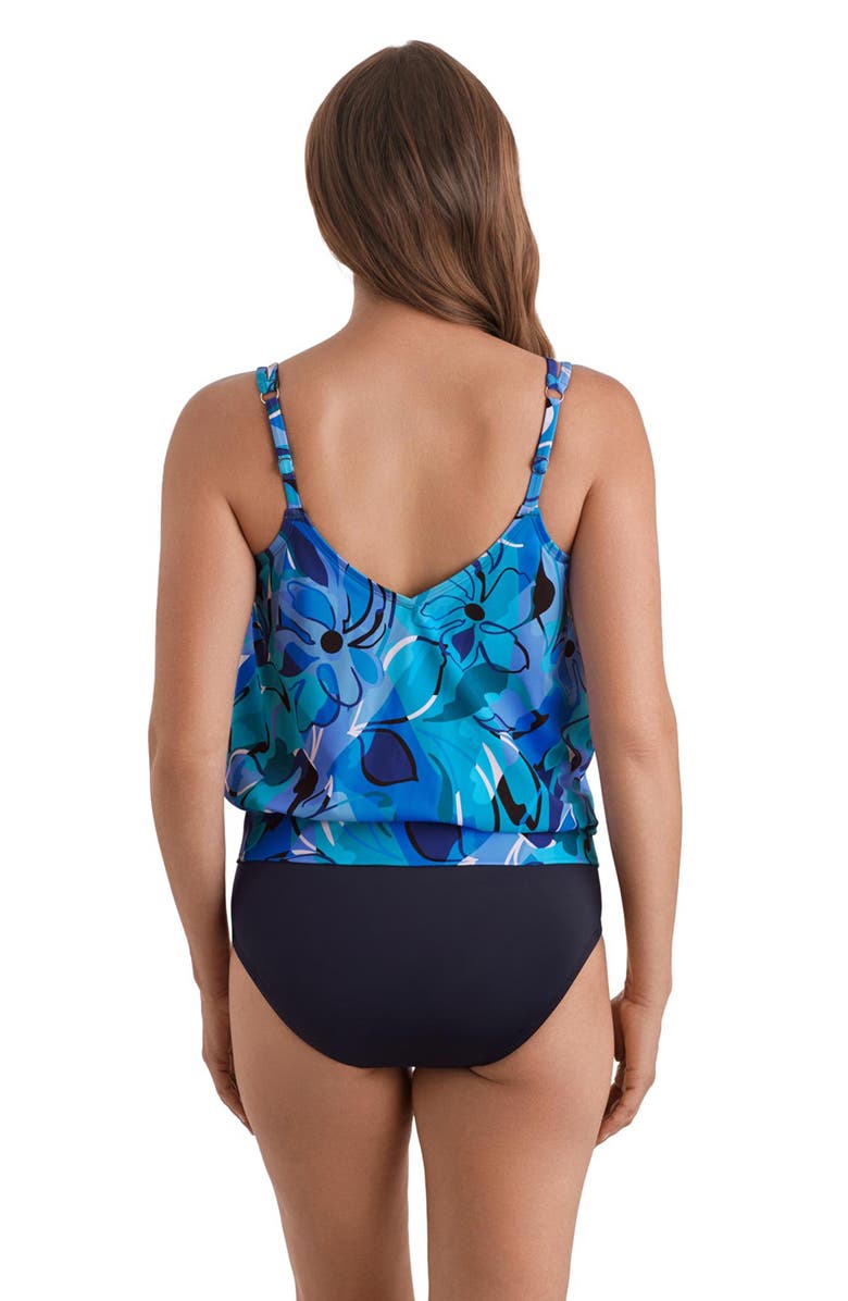 ShapeSolver V-Neck Blouson One-Piece Swimsuit, Alternate, color, Organic Bloom