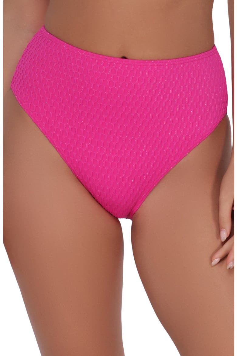 Astrid High Waist Bikini Swim Bottoms, Alternate, color, PINK DIAMOND LUREX